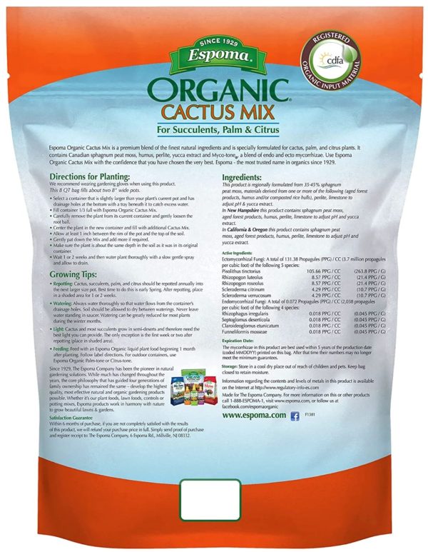 Espoma CA4 4 Quart Bag Of Organic Cactus, Palm, & Citrus Succulent Potting Mix - Quantity of 3 Fashion