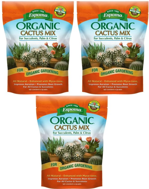 Espoma CA4 4 Quart Bag Of Organic Cactus, Palm, & Citrus Succulent Potting Mix - Quantity of 3 Fashion