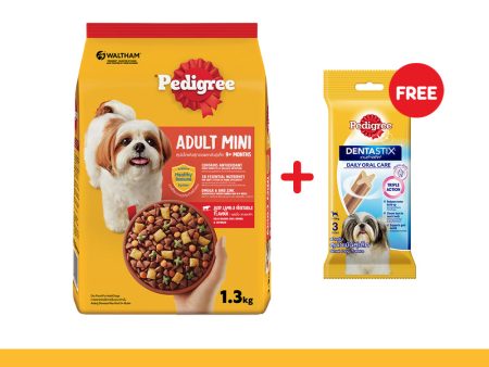 PEDIGREE® Mini Dog Food Dry Adult Beef Lamb & Vegetable 1.3kg + FREE DENTASTIX™ Dog Treat 3s Adult Small Original Fashion