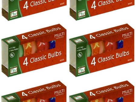 Holiday Wonderland 1047-88 4 Pack C7 Multi Transparent Twinkle Christmas Light Replacement Bulbs - Quantity of 6 Online Sale