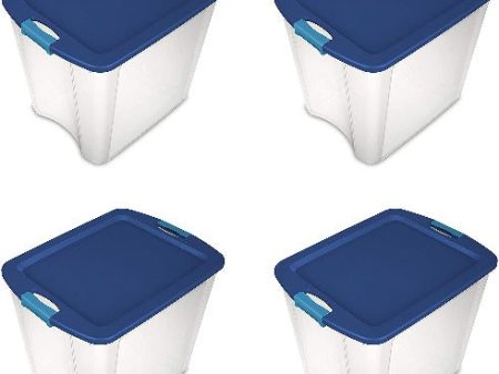 Sterilite 14489604 26 Gallon Latch & Carry Clear Base   Blue Lid Tote Storage Box - Quantity of 4 on Sale