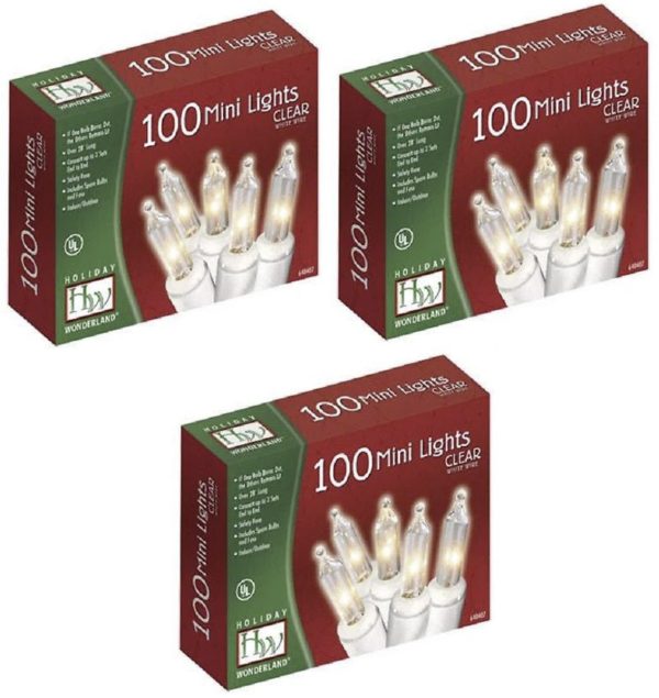 Holiday Wonderland 48600-88A 100 Count Clear Christmas Light Sets With White Cord - Quantity of 3 Supply