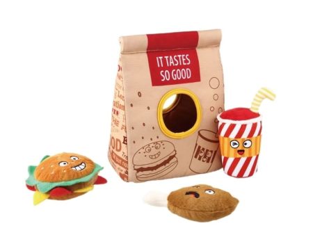 GiGwi Hide & Seek Fast Food Bag with plush Hamburg, Coke & Fried Chicken inside Online now