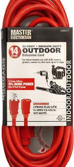 02407ME 25  14 3 SJTW-A RED 15A IN OUT EXTENSION CORD Supply