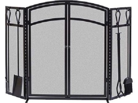 Panacea 15138 3 Panel Black Arch Steel Fireplace Screen With Doors - Quantity of 1 For Cheap