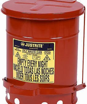 JUSTRITE 09100 6 GAL RED STEEL OILY WASTE CAN W LEVER Fashion