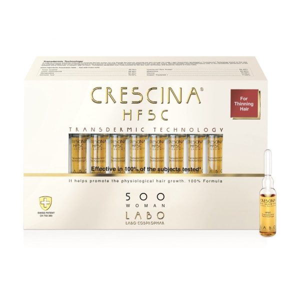 CRESCINA TRANSDERMIC RE-GROWTH HFSC 100% plaukų ataugimą skatinančios ampulės MOTERIMS, 500 stiprumo, 20 vnt. +dovana plaukų šampūnas Online Sale